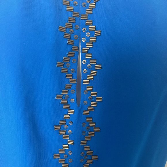 Red Saks 5th Avenue Beautiful Royal blue with gold beads maxi halter dress - Picture 7 of 9